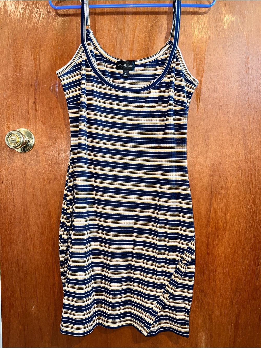 Say What - Navy & Cream Striped Ribbed Dress